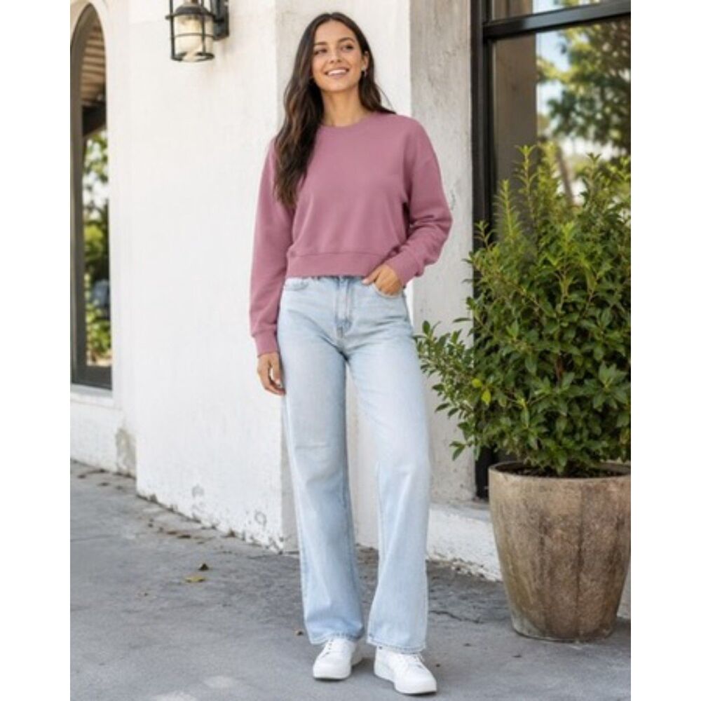 🩷New Mauve Modal Cropped Sweatshirt Women’s Size Small | Long Sleeve Crew Neck